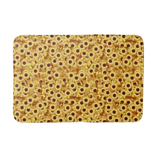 Sunflower Pattern, Gold, Yellow and Brown Bath Mat (Front)