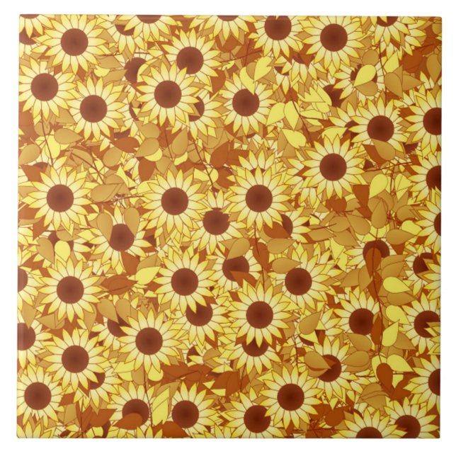Sunflower pattern - gold, yellow and brown ceramic tile (Front)