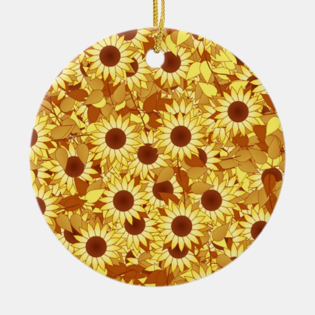 Sunflower pattern - gold, yellow and brown ceramic tree decoration (Front)