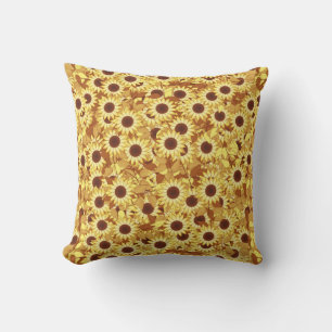 Sunflower Pattern, Gold, Yellow and Brown Cushion