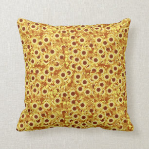 Sunflower pattern, gold, yellow and brown cushion