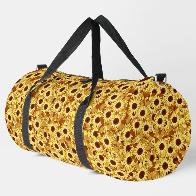 Sunflower Pattern, Gold, Yellow and Brown Duffle Bag (Left Corner)