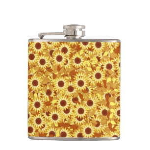 Sunflower pattern - gold, yellow and brown hip flask