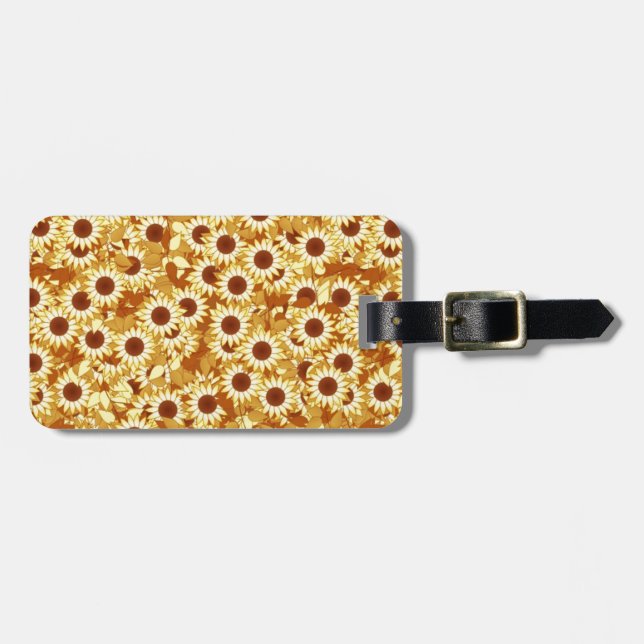 Sunflower pattern, gold, yellow and brown luggage tag (Front Horizontal)