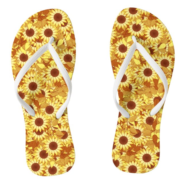 Sunflower pattern - gold, yellow and brown thongs (Footbed)