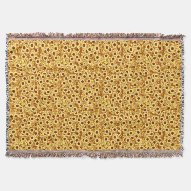Sunflower pattern - gold, yellow and brown throw blanket (Front)