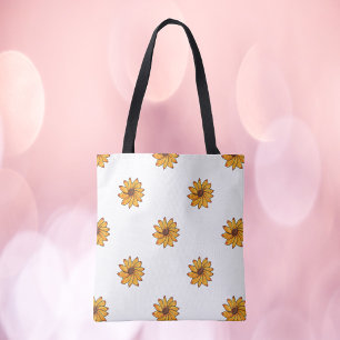 Sunflower Pattern Hand Drawn Yellow Tote Bag
