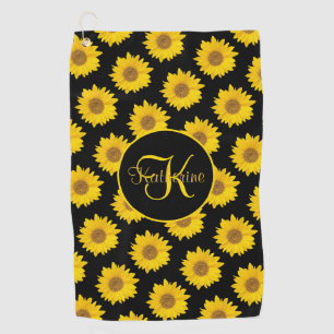 Sunflower Pattern Monogram Yellow and Black Golf Towel