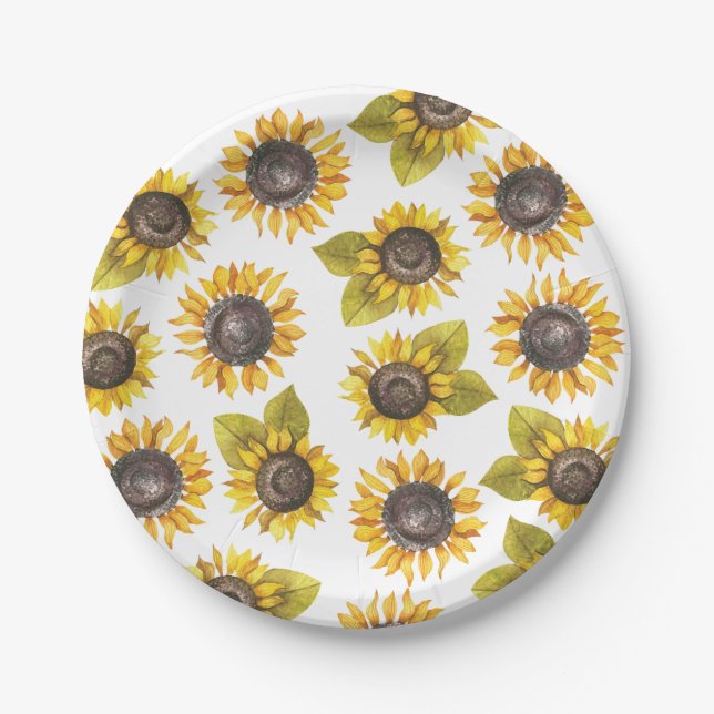 Sunflower Pattern Party Paper Plates (Front)