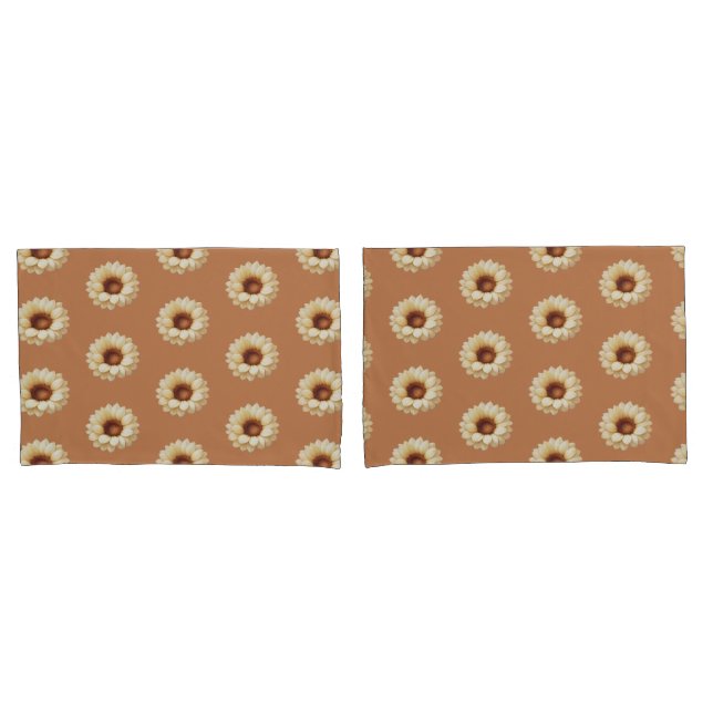 Sunflower Pattern Pillowcase Set in Terra Cotta (Front-Set)