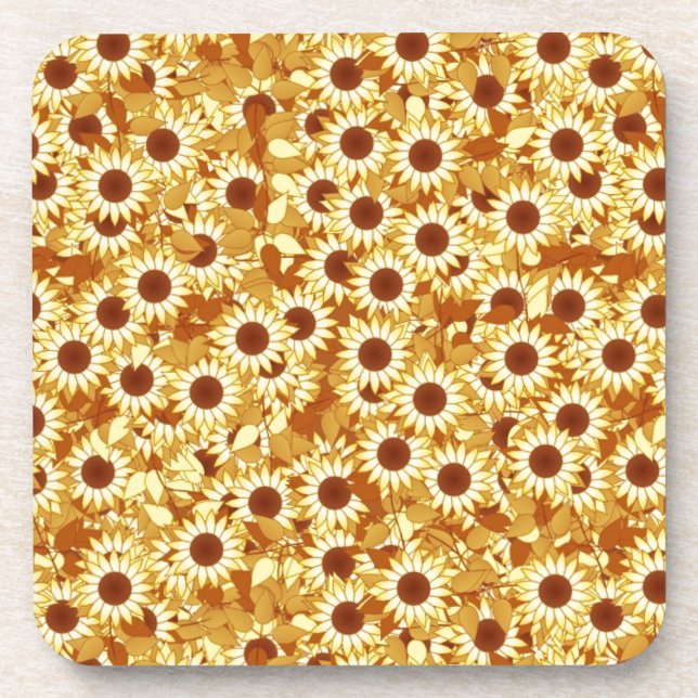 Sunflower pattern, shades of gold, yellow and brow coaster (Front)