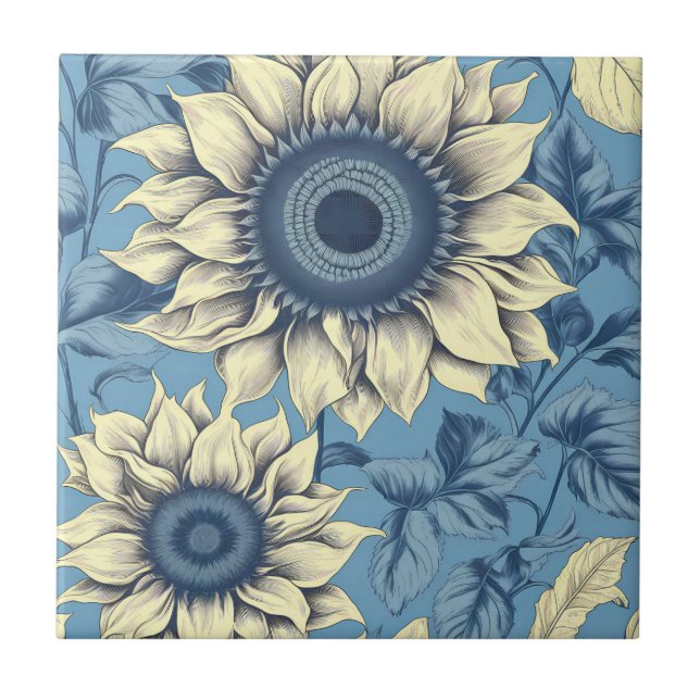 Sunflower pattern vintage ceramic tile (Front)