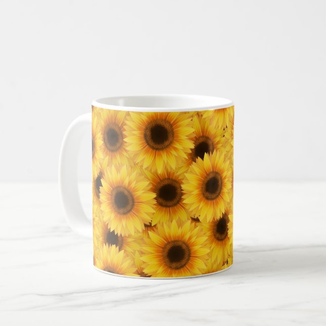 Sunflower pattern, yellow beauties, coffee mug (Front Left)