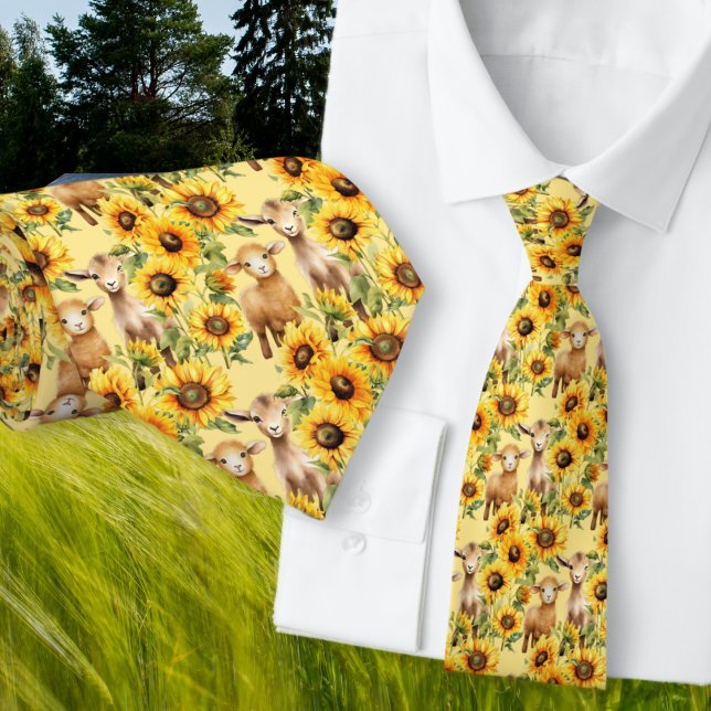Sunflower Pattern Yellow Tie With Farm Animals (Creator Uploaded)