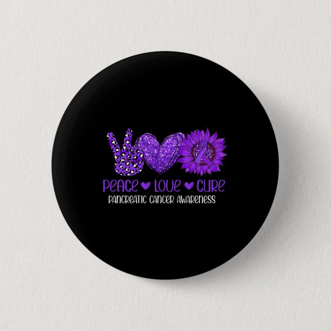 Sunflower Peace Love Pancreatic Cancer Awareness R 6 Cm Round Badge (Front)