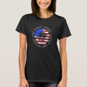 Sunflower Peace Sign USA Flag Patriotic July 4th M T-Shirt