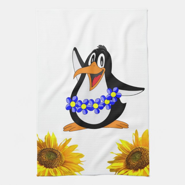 Sunflower Penguin Kitchen Towel (Vertical)