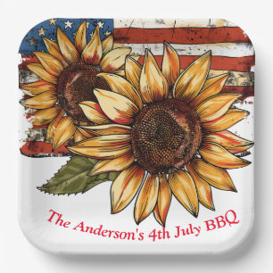 Sunflower Personalised 4th July Paper Plate