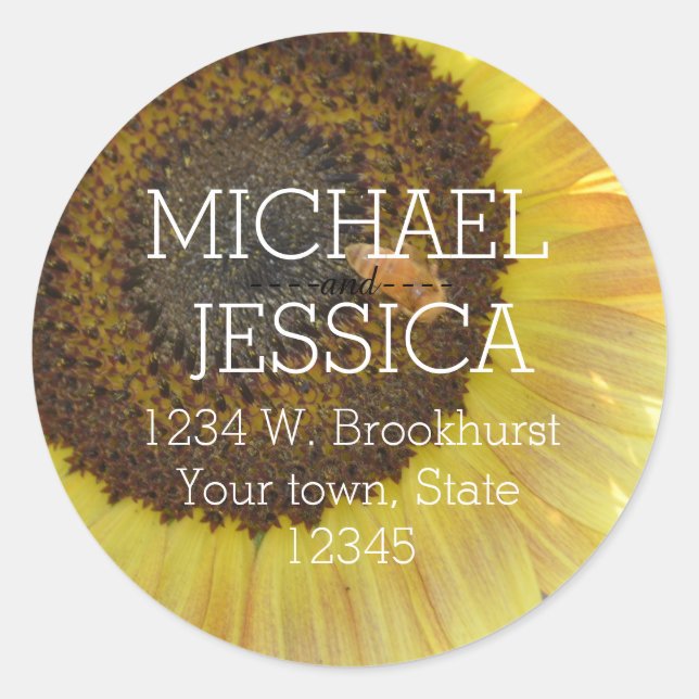 Sunflower Personalised address Classic Round Sticker (Front)