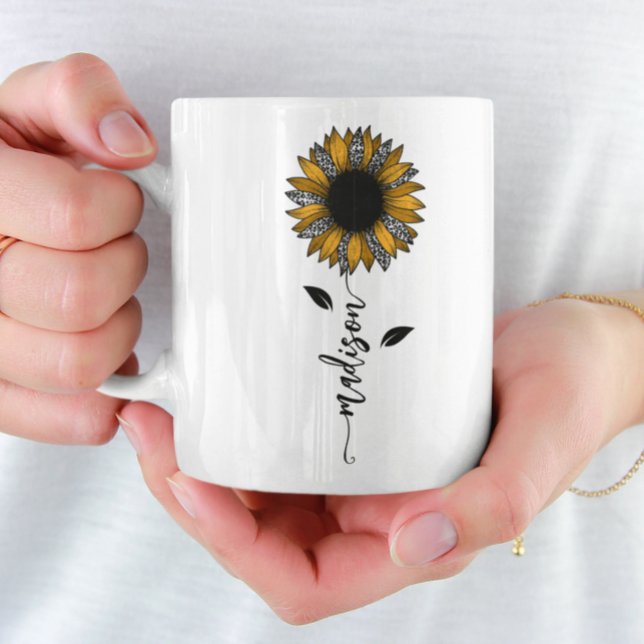 Sunflower Personalised Name Stem  Coffee Mug (Creator Uploaded)