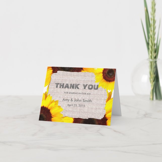 Sunflower personalised wedding thank you card (Front)