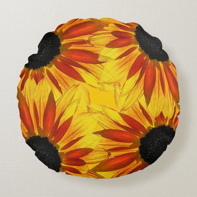 Sunflower Petals Abstract Round Pillow (Front)