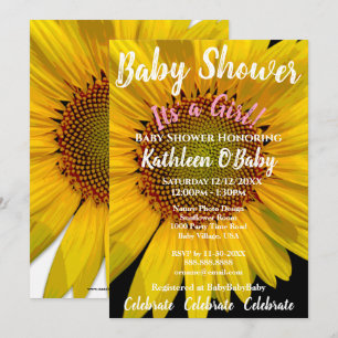 SUNFLOWER PHOTO BABY GIRL SHOWER INVITATION