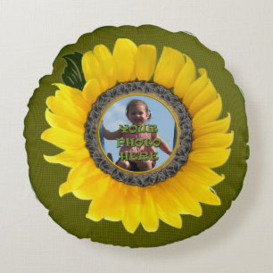 Sunflower Photo Frame Round Pillow
