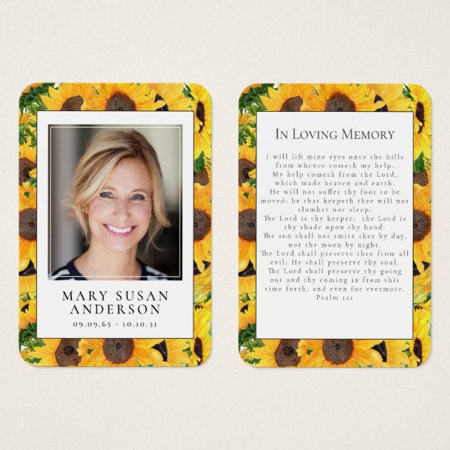 Sunflower Photo Funeral Floral Prayer Card (Front & Back)