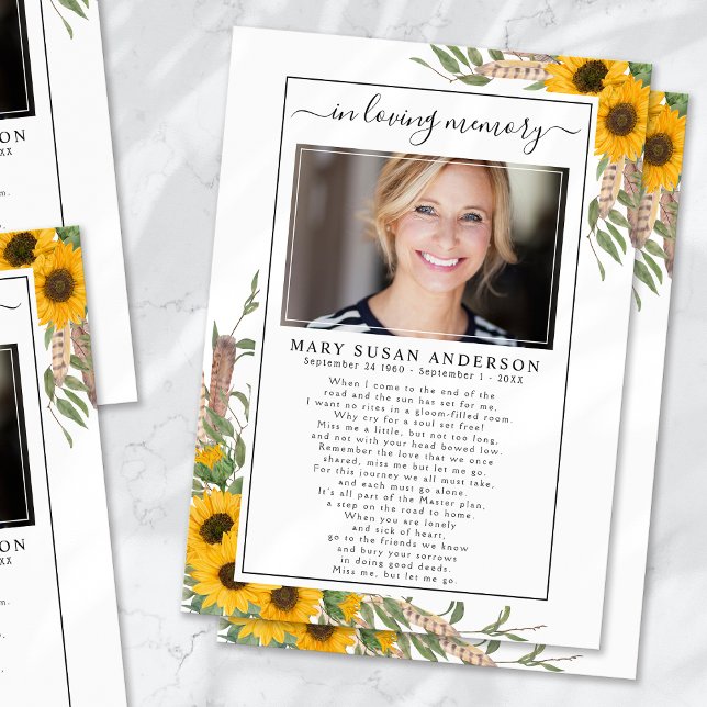 Sunflower Photo In Loving Memory Funeral Poem Card (Creator Uploaded)