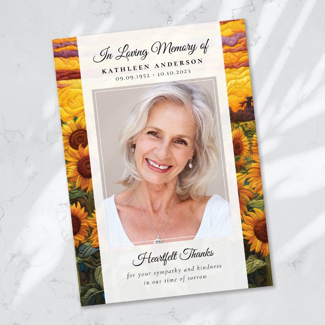 Sunflower Photo Keepsake Funeral Memorial Thank You Card (Creator Uploaded)