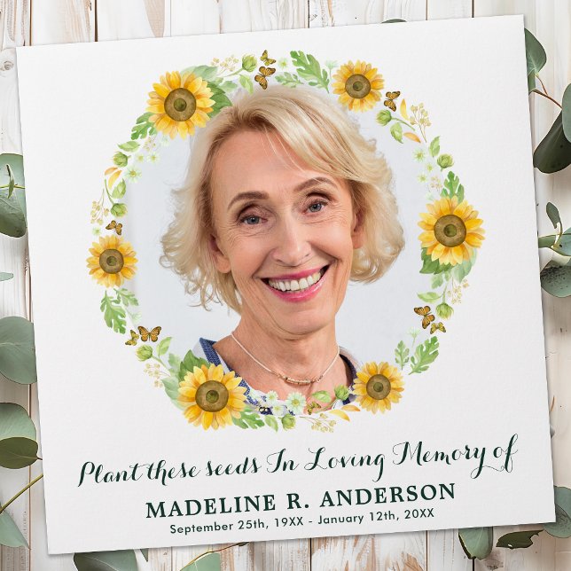 Sunflower Photo Personalised Funeral Seed Packet Envelope (Creator Uploaded)