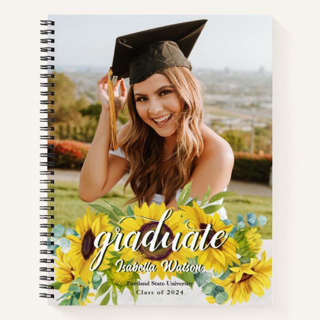 Sunflower Photo Script Graduation Guest Notebook (Front)