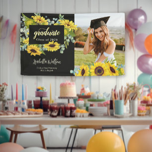 Sunflower Photo Script Graduation Welcome Party Banner