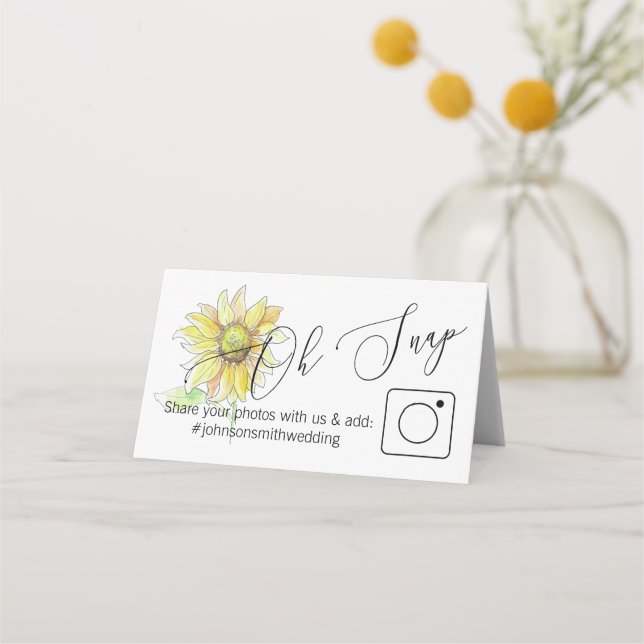 Sunflower Photo Share Folded table card #hashtag (Front)