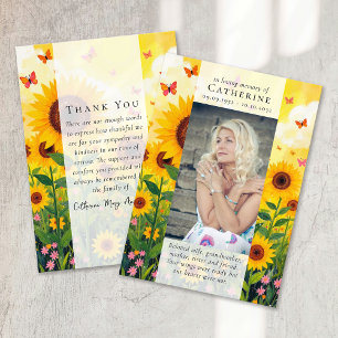Sunflower Photo Sympathy Funeral Memorial Thank You Card