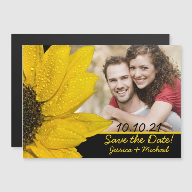 Sunflower Photo Wedding Save the Date Magnet (Front/Back)