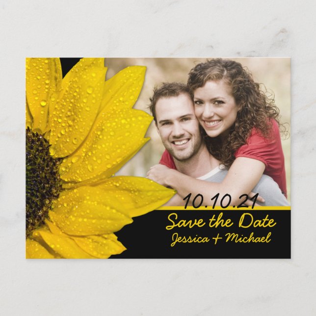 Sunflower Photo Wedding Save the Date Postcard (Front)