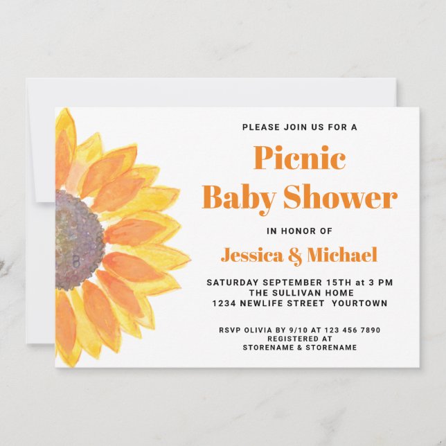 Sunflower Picnic Couples Baby Shower Invitation (Front)
