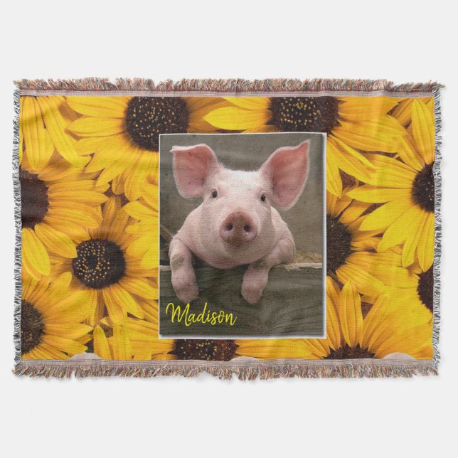 Sunflower Pig Throw Blanket (Front)
