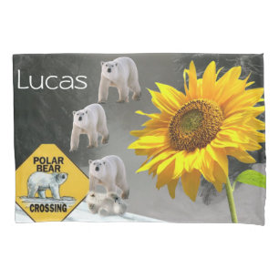 Sunflower Pillow Case, Floral Polar Bear Pillowcase
