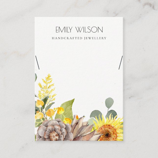 SUNFLOWER PINE CONE FLORAL NECKLACE DISPLAY LOGO BUSINESS CARD (Front)