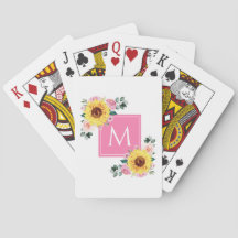 Sunflower Pink Botanical Watercolor Monogrammed