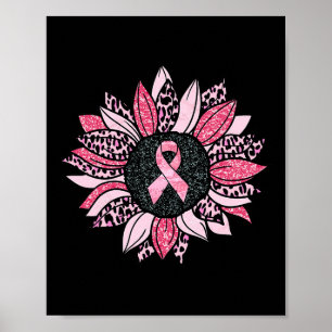 Sunflower Pink Breast Cancer Awareness Women Warri Poster