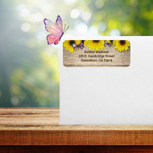 Sunflower Pink Butterflies Return Address Return Address Label