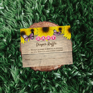 Sunflower Pink Butterfly Baby Shower Diaper Raffle Enclosure Card