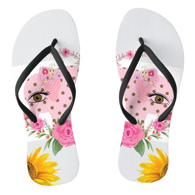 Sunflower Pink Elephant Floral Flip Flops (Footbed)