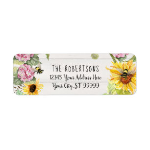 Sunflower Pink Floral Bees   Return Address Label
