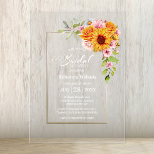 Sunflower Pink Floral Bridal Shower Acrylic Invitations