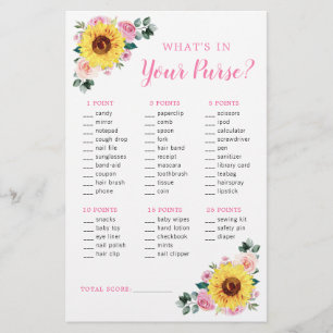 Sunflower Pink Floral Purse Baby Shower Game